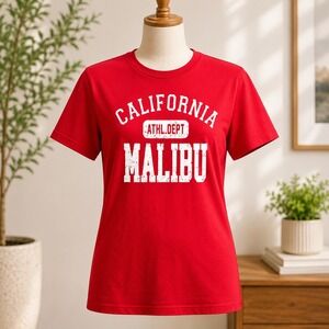NWOT Vinyl Icons California Malibu Athl Dept‎ T-Shirt Mens Small Red Graphic Tee